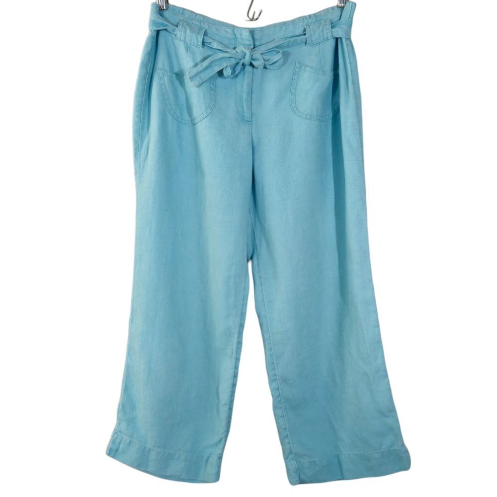 J Jill 100% Linen Blue Tie Waist Pants womens size 4P